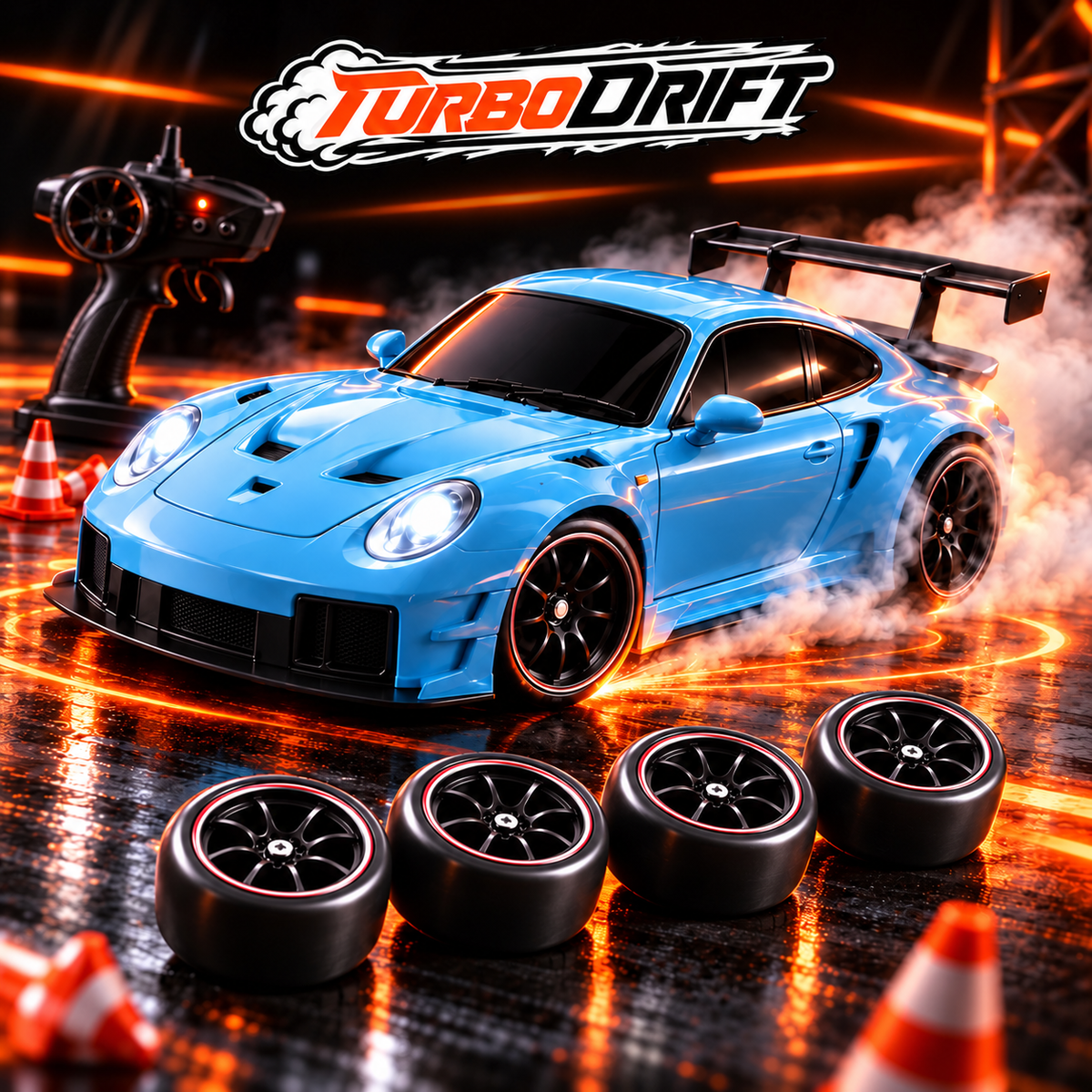 Porsche GT3 RS Bleu Ultra et ses roues de drift supplémentaires