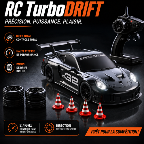 Porsche GT3 RS Noire avec radiocommande, pneus de drift et plots