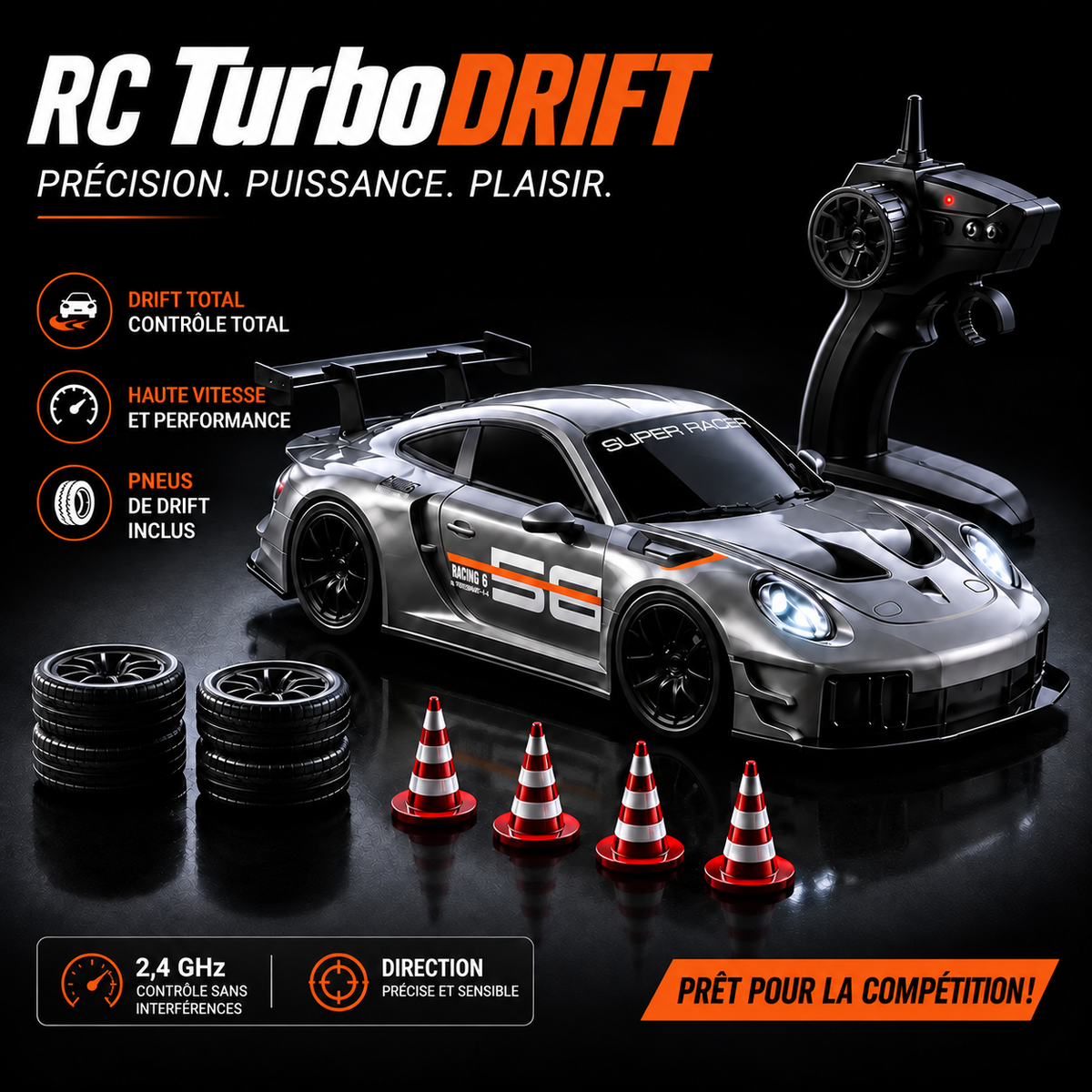 Porsche GT3 Classique avec radiocommande, pneus de drift et plots